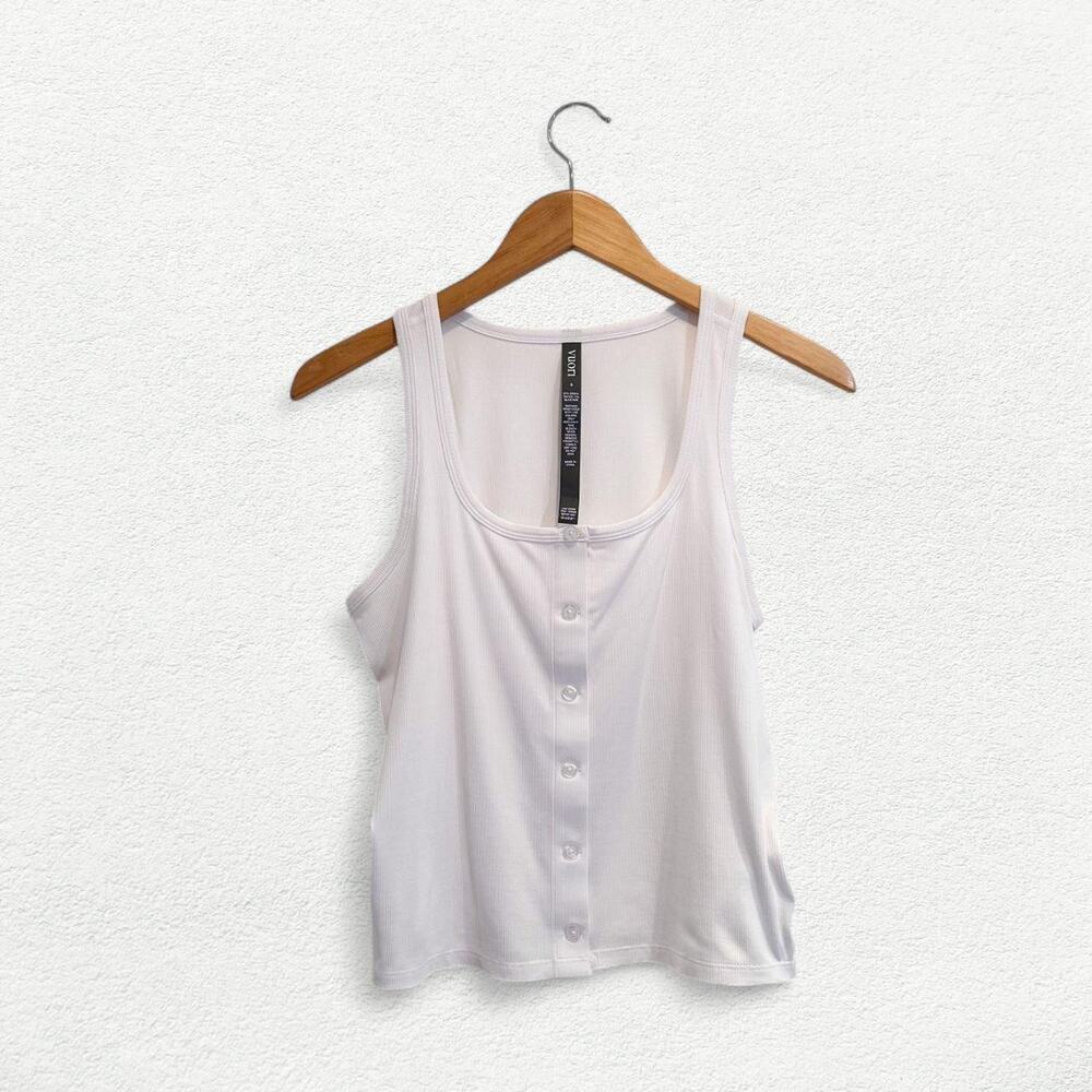 Vuori White Button-Front Scoop Tank